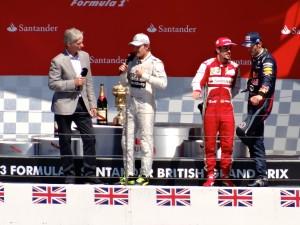 Podium celebrations at British F1 Grand Prix, Silverstone Formula 1 podium at Silverstone circuit, England